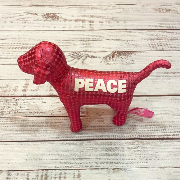 Victoria's Secret PINK Peace Metallic Shiny Pink Dot Stuffed Mini Dog - Picture 2 of 6